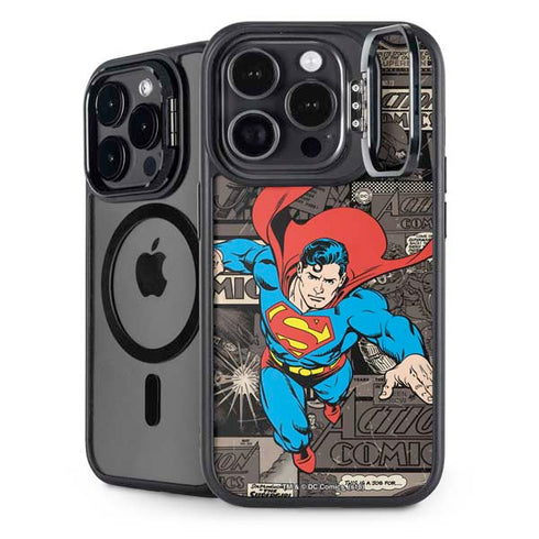 DC Comics Superman Vintage Action pose pattern iPhone 16 Pro Kickstand Case